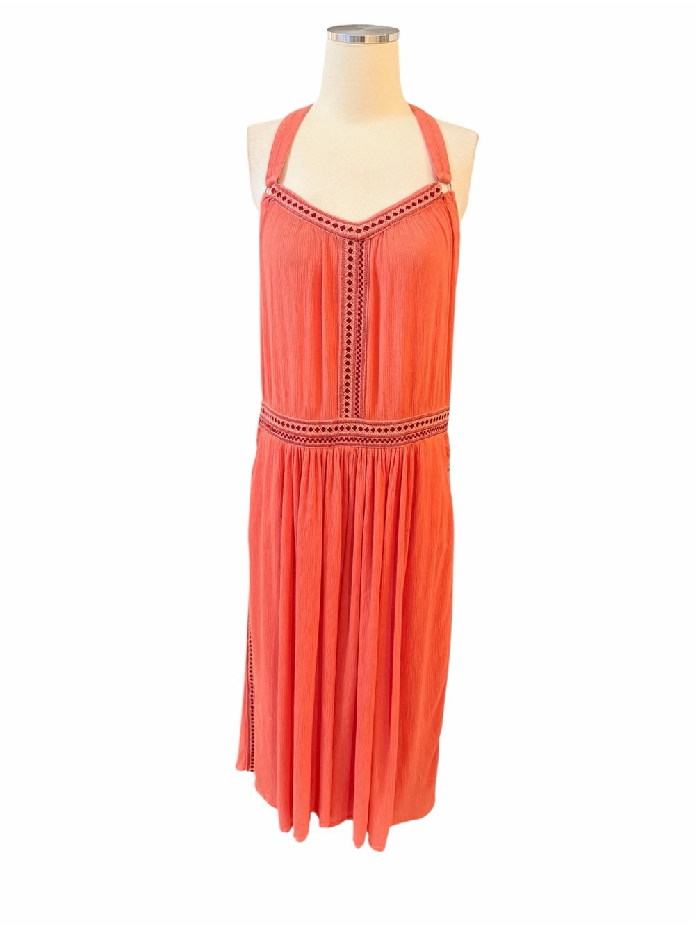 RARE Free People Coral Sleeveless Boho embroidered Wide Leg Jumpsuit sz XS - Picture 3 of 15